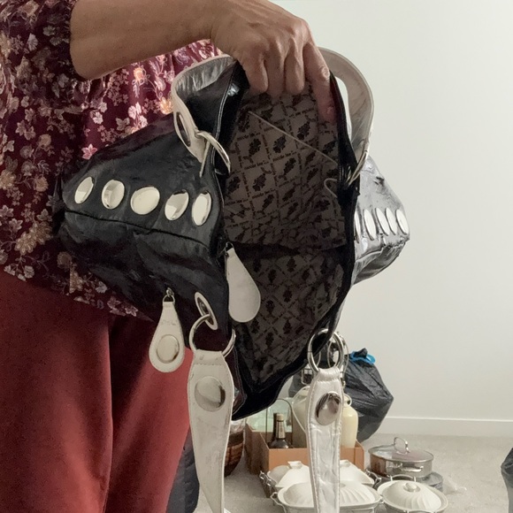 Glossy Black and Silver Studded Shoulder Bag - Picture 10 of 16